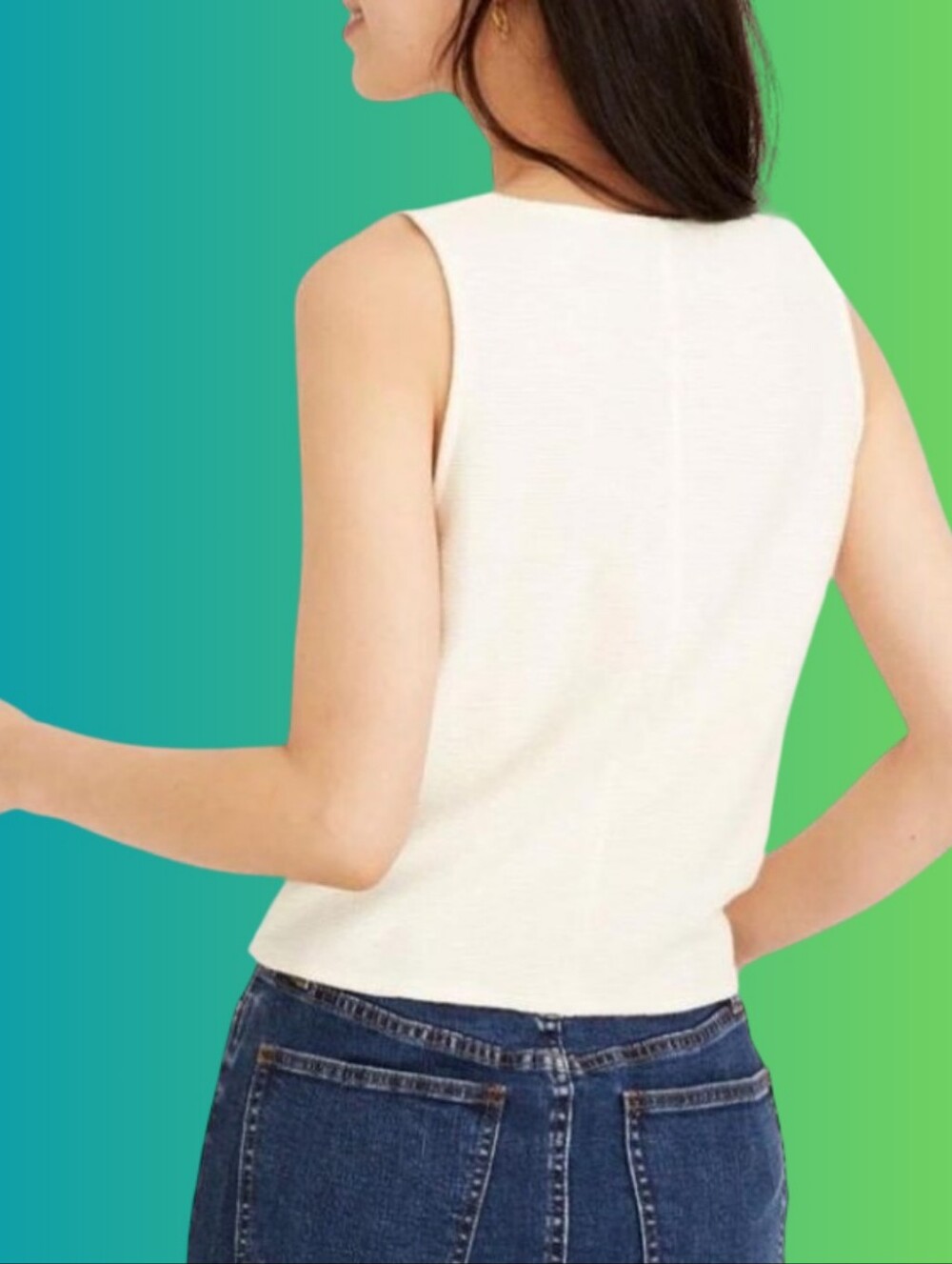 Madewell Texture and Thread Cropped Button Down Tie Front Tank Top - ivory - M - Picture 4 of 9